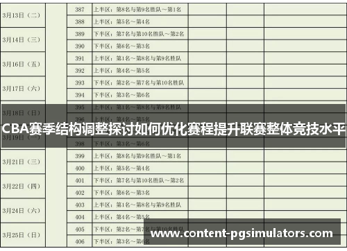 CBA赛季结构调整探讨如何优化赛程提升联赛整体竞技水平