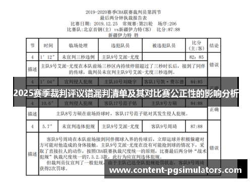 2025赛季裁判评议错漏判清单及其对比赛公正性的影响分析