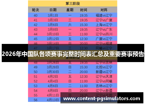 2026年中国队各项赛事完整时间表汇总及重要赛事预告 2026年中国队各项赛事完整时间表汇总及重要赛事预告