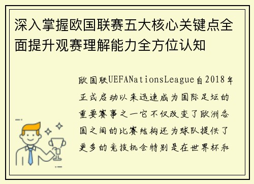 深入掌握欧国联赛五大核心关键点全面提升观赛理解能力全方位认知